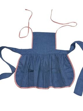 Vintage Chambray Doll Apron Raggedy Ann Country Red Gingham Trim